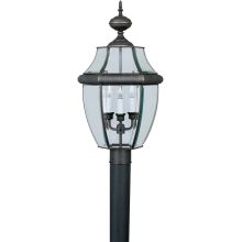Three Light 24" Tall Post Light with Clear Beveled Glass Panels