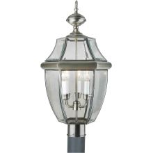 Three Light 24" Tall Post Light with Clear Beveled Glass Panels
