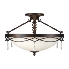 3 Light 18" Wide Semi-Flush Bowl Ceiling Fixture with White Glass Shade