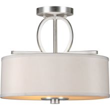 3 Light Semi-Flush Ceiling Fixture with Fabric Drum Shade