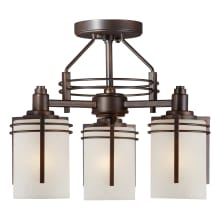 3 Light 13" Wide Semi-Flush Ceiling Fixture with White Linen Glass Shades