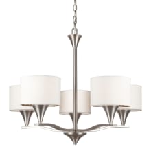 5 Light 28" Wide Chandelier with Off White Fabric Shades