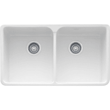Manor House 35 5/8" x 21 7/8" x 8 5/8" Apron Front Dual Bowl Fireclay Kitchen Sink White