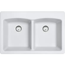 Ellipse 33" x 22" Undermount Double Basin Granite Kitchen Sink with Sanitized Treatment Technology