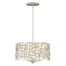 Farrah 4 Light 16" Wide Semi-Flush Drum Ceiling Fixture/ Chandelier with Linen Shades and Hand-Made Crosshatch Bars