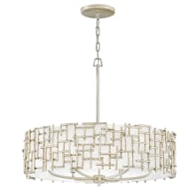 Farrah 6 Light 28" Wide Drum Chandelier with a Linen Shade and Hand-Made Crosshatch Bars
