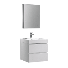 Senza 24" Wall Mounted / Floating Single Vanity Set with Wood Cabinet and Acrylic Vanity Top - Includes 19-1/2" Medicine Cabinet