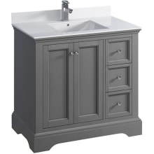 Windsor 36" Free Standing Single Basin Vanity Set with Wood Cabinet and Quartz Vanity Top - Less Faucet and Drain Assembly