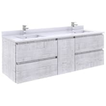 Formosa 60" Wall Mounted Double Basin Vanity Set with Cabinet and Quartz Vanity Top