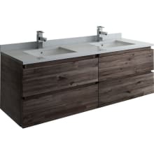 Formosa 60" Wall Mounted Double Basin Vanity Set with Cabinet and Quartz Vanity Top