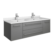 Lucera 48" Wall Mounted Double Basin Vanity Set with Cabinet and Quartz Vanity Top
