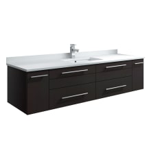 Lucera 60" Wall Mounted Single Basin Vanity Set with Cabinet and Quartz Vanity Top