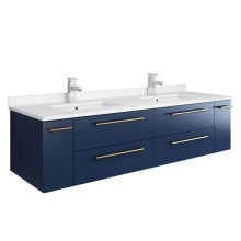 Lucera 60" Wall Mounted Double Basin Vanity Set with Cabinet and Quartz Vanity Top