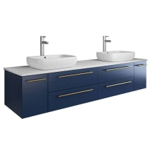 Lucera 72" Wall Mounted Double Basin Vanity Set with Cabinet and Quartz Vanity Top