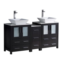 Torino 60" Free Standing Double Basin Vanity Set with Engineered Wood Cabinet, Ceramic Vanity Top, and Dual Vessel Sinks