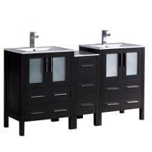 Torino 60" Free Standing Double Vanity Set with Engineered Wood Cabinet and Ceramic Vanity Top - Less Faucets