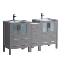 Torino 60" Free Standing Double Vanity Set with Engineered Wood Cabinet and Ceramic Vanity Top - Less Faucets