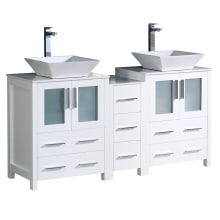 Torino 60" Free Standing Double Basin Vanity Set with Engineered Wood Cabinet, Ceramic Vanity Top, and Dual Vessel Sinks