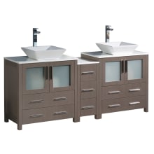 Torino 72" Free Standing Vanity Set with Engineered Wood Cabinet, Ceramic Vanity Top, and Dual Vessel Sinks