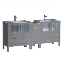 Torino 72" Free Standing Double Vanity Set with Engineered Wood Cabinet and Ceramic Vanity Top - Less Faucets