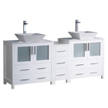 Torino 72" Free Standing Vanity Set with Engineered Wood Cabinet, Ceramic Vanity Top, and Dual Vessel Sinks