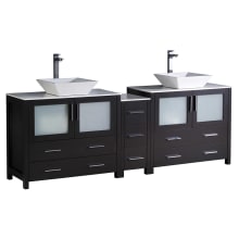 Torino 83-1/2" Free Standing Vanity Set with Engineered Wood Cabinet, Ceramic Vanity Top, and Dual Vessel Sinks