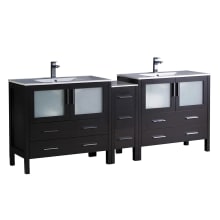 Torino 83" Free Standing Double Vanity Set with Engineered Wood Cabinet and Ceramic Vanity Top - Less Faucets