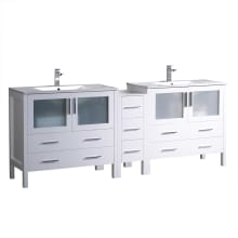 Torino 83" Free Standing Double Vanity Set with Engineered Wood Cabinet and Ceramic Vanity Top - Less Faucets