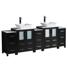 Torino 84" Free Standing Vanity Set with Engineered Wood Cabinet, Ceramic Vanity Top, and Dual Vessel Sinks