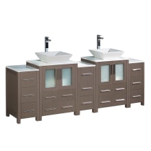 Torino 84" Free Standing Vanity Set with Engineered Wood Cabinet, Ceramic Vanity Top, and Dual Vessel Sinks