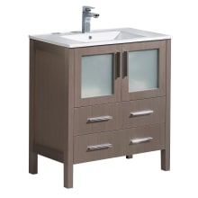 Torino 30" Free Standing Single Vanity Set with Engineered Wood Cabinet and Ceramic Vanity Top - Less Faucet