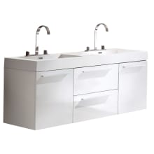 Opulento 54" Wall Mounted / Floating Vanity Set with Engineered Wood Cabinet and Acrylic Dual Integrated Sinks