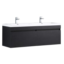 Largo 56-5/8" Wall Mounted / Floating Vanity Set with Engineered Wood Cabinet and Acrylic Dual Integrated Sinks