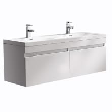 Largo 56-5/8" Wall Mounted / Floating Vanity Set with Engineered Wood Cabinet and Acrylic Dual Integrated Sinks