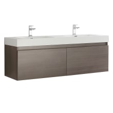 Mezzo 59" Wall Mounted Double Basin Vanity Set with Wood Cabinet and Stone Vanity Top