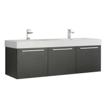 Vista 59" Wall Mounted Double Basin Vanity Set with Wood Cabinet and Stone Vanity Top
