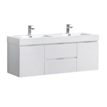Valencia 60" Wall Mounted / Floating Double Vanity Set with Wood Cabinet and Acrylic Vanity Top