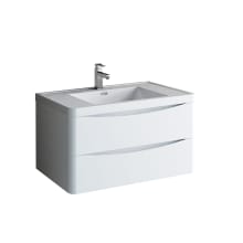 Senza 36" Wall Mounted Single Basin Vanity Set with MDF Cabinet and Acrylic Vanity Top