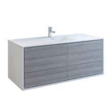 Senza 60" Wall Mounted Single Basin Vanity Set with MDF Cabinet and Acrylic Vanity Top