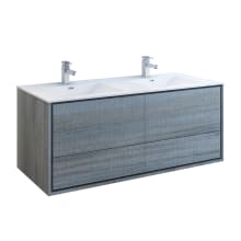 Senza 60" Wall Mounted Double Basin Vanity Set with MDF Cabinet and Acrylic Vanity Top