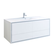Senza 60" Wall Mounted Single Basin Vanity Set with MDF Cabinet and Acrylic Vanity Top