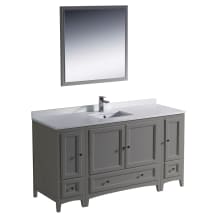 Oxford 60" Free Standing Single Vanity Set with MDF Cabinet, Quartz Vanity Top, Framed Mirror and Single Hole Faucet