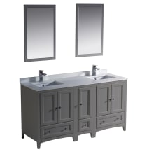 Oxford 60" Free Standing Double Vanity Set with MDF Cabinet, Quartz Vanity Top, Framed Mirrors and Single Hole Faucets