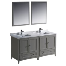 Oxford 59" Free Standing Double Vanity Set with MDF Cabinet, Quartz Vanity Top, Framed Mirrors and Single Hole Faucets