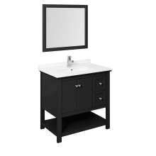 Cambria 36" Free Standing Single Basin Vanity Set with Wood Cabinet, Quartz Vanity Top, Framed Mirror, and Deck Mounted Faucet