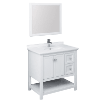Cambria 36" Free Standing Single Basin Vanity Set with Wood Cabinet, Quartz Vanity Top, Framed Mirror, and Deck Mounted Faucet