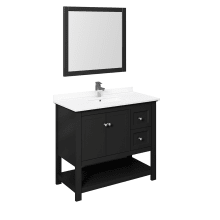 Cambria 40" Free Standing Single Basin Vanity Set with Wood Cabinet, Quartz Vanity Top, Framed Mirror, and Deck Mounted Faucet