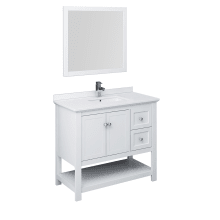 Cambria 40" Free Standing Single Basin Vanity Set with Wood Cabinet, Quartz Vanity Top, Framed Mirror, and Deck Mounted Faucet