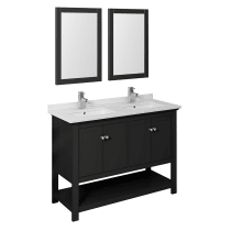 Cambria 48" Free Standing Double Basin Vanity Set with Wood Cabinet, Quartz Vanity Top, 2 Framed Mirrors, and Dual Deck Mounted Faucets