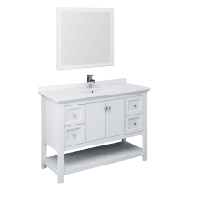 Cambria 48" Free Standing Single Basin Vanity Set with Wood Cabinet, Quartz Vanity Top, Framed Mirror, and Deck Mounted Faucet